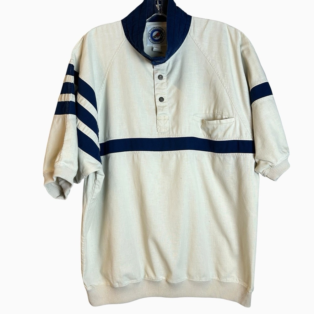 Greenline International Polo Rugby Mens Large  Short Sleeve Henley Big 80s VTG